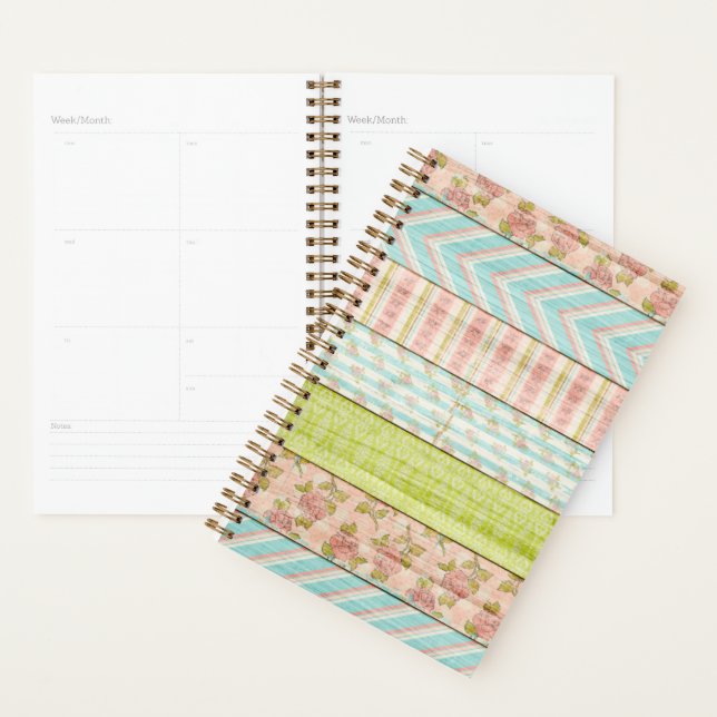 Agenda Patrón Shabby Rosa Pastel en cabaña de madera rúst (Demostración)