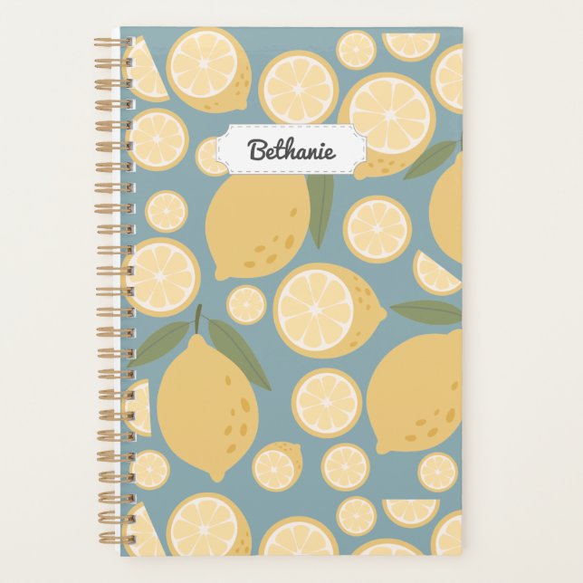 Agenda Patrón sin foco de limón amarillo personalizable (Anverso)