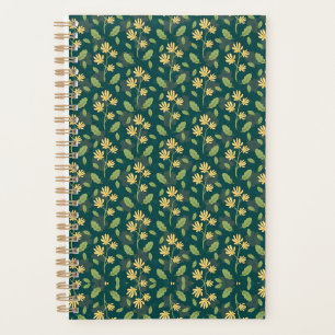 Agenda Patrón verde vibrante con flores y hojas amarillas
