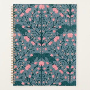 Agenda Patrón Vino Floral Azul Vintage