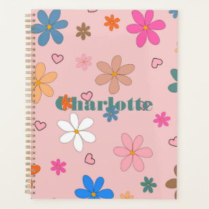 Agenda Patrón Y2K de corazón de flor color rosa preppy