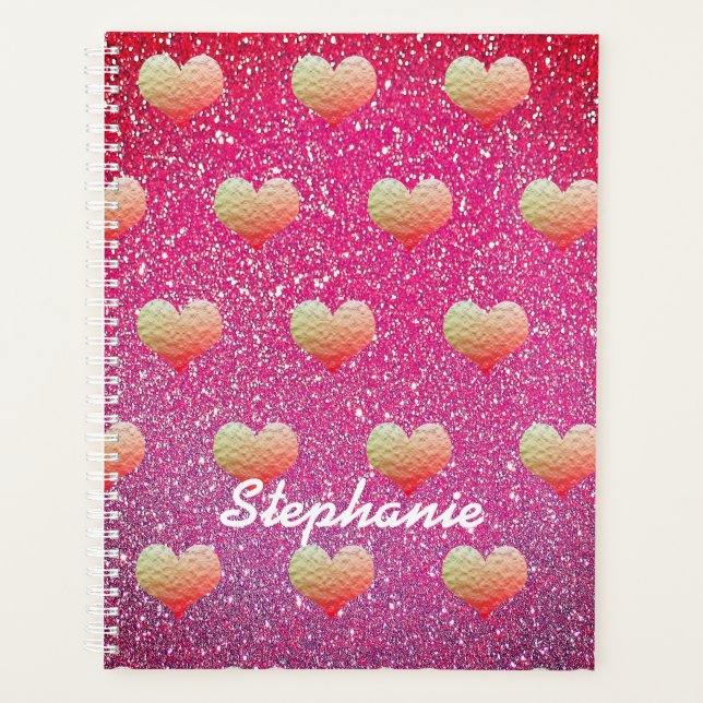 Agenda Patrones Corazones Rosados Dorados Monogramas Glit (Anverso)
