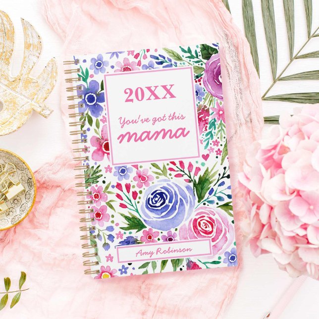 Agenda Patttern color de agua rosa y morado (Mom Watercolor Pink and Purple Floral Patttern Planner)