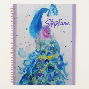 Agenda Pavo Real Elegante Acuarela Colores Pastel Mujer