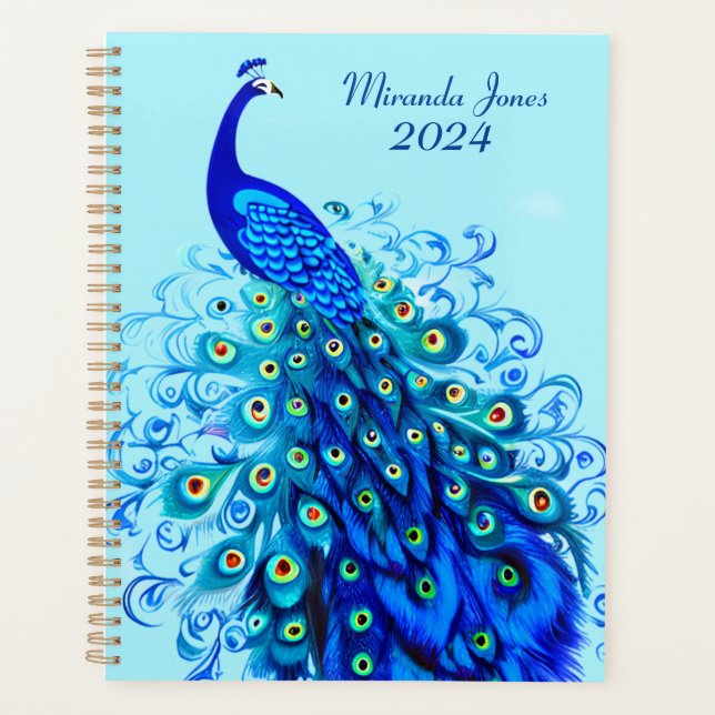 Agenda Pavo real en turquesa, azul cobalto y agua (Anverso)