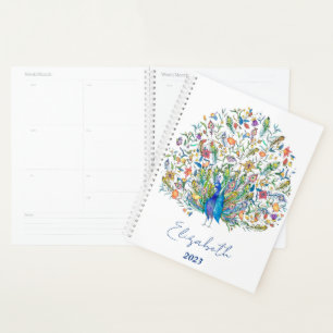 Agenda Pavo real floral acuarela personalizado, año perso