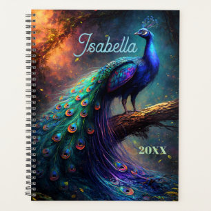 Agenda Pavo real místico personalizado hermoso en bosque
