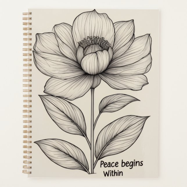 Agenda Peace Begins Within – Elegant Floral Line Art Note (Anverso)