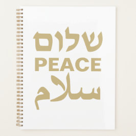 Agenda Peace Shalom Salaam blanco dorado tipografía moder