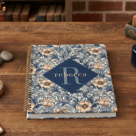 Agenda Peach Blue Floral William Morris Elegant Monogram