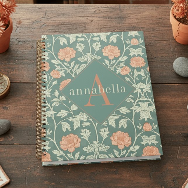Agenda Peach Floral William Morris Elegant Monogram (Subido por el creador)