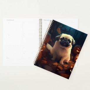 Agenda Pekingese de Halloween con calabazas aterradoras