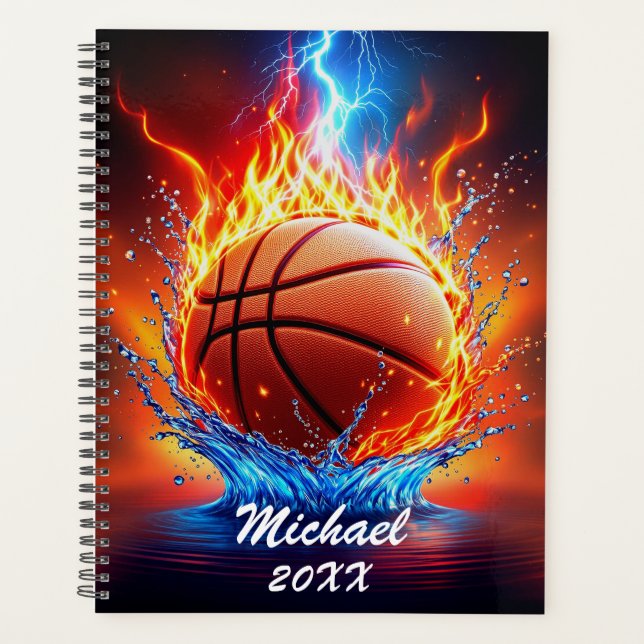 Agenda Pelota de baloncesto personalizada sobre fuego y a (Anverso)