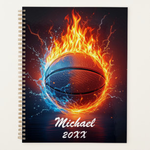 Agenda Pelota de baloncesto personalizada sobre fuego y a