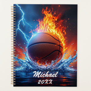 Agenda Pelota de baloncesto personalizada sobre fuego y a