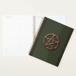 Agenda Pentáculo de ramita de madera verde oliva wiccano