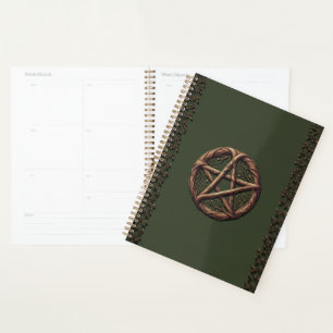 Agenda Pentáculo de ramita de madera verde oliva wiccano