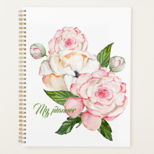Agenda peonías acuarelas en colores tiernos