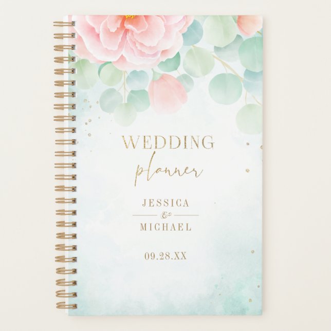 Agenda Peony Greenery Eucalyptus Monograma Boda (Anverso)