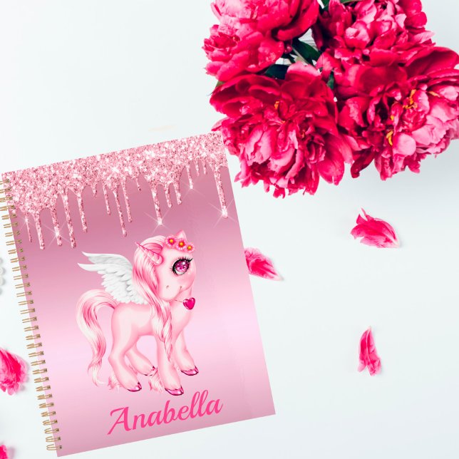 Agenda Perforaciones de Purpurinas de Unicornio Pony Rosa (Subido por el creador)