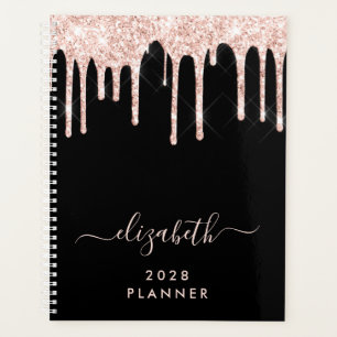 Agenda Perforaciones rosadas purpurinas Negro personaliza