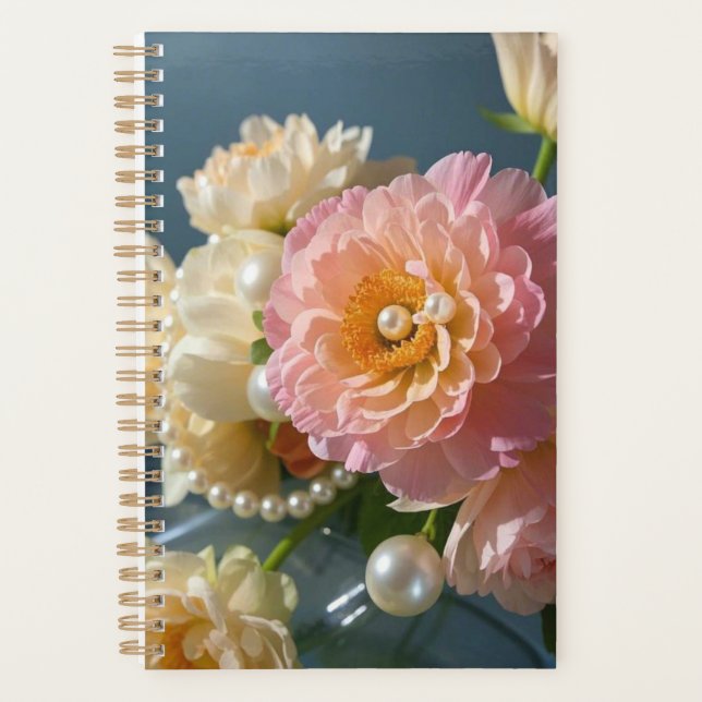 Agenda Perlas con flores rosas (Anverso)