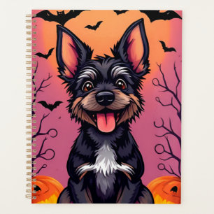 Agenda Perrito Lindo en Escena de Halloween con Calabazas