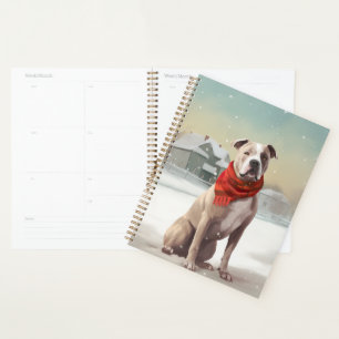 Agenda Perro American Staffordshire en Navidad con nieve
