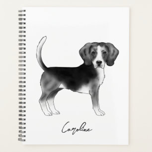Agenda Perro Beagle Lindo en Negro y Blanco y Texto Perso