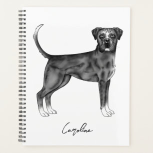 Agenda Perro Boxer Alemán en Blanco y Negro & Texto Perso
