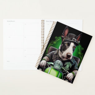 Agenda Perro Bull Terrier conduciendo bicicleta día de Sa