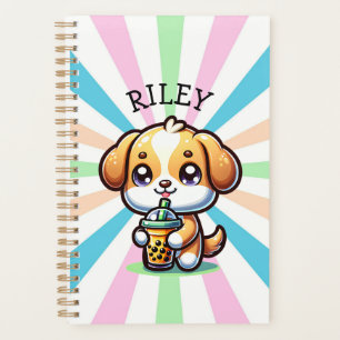 Agenda Perro cachorro kawaii con té de burbuja personaliz