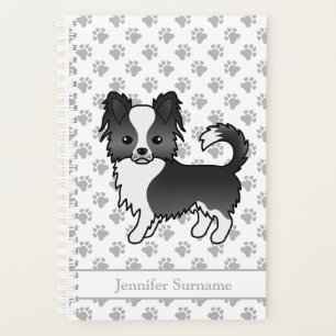 Agenda Perro Chihuahua de Abrigo Largo Blanco y Negro & T
