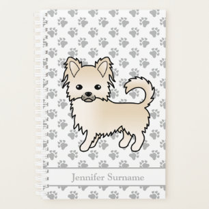 Agenda Perro Chihuahua de Abrigo Largo Crema y Texto Pers