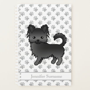 Agenda Perro Chihuahua de Abrigo Largo Negro & Texto Pers