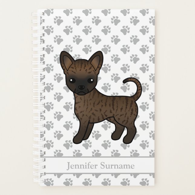 Agenda Perro Chihuahua de Pelo Liso Atigrado & Texto Pers (Anverso)