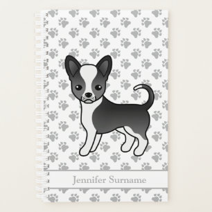 Agenda Perro Chihuahua de Pelo Liso Negro y Blanco & Text