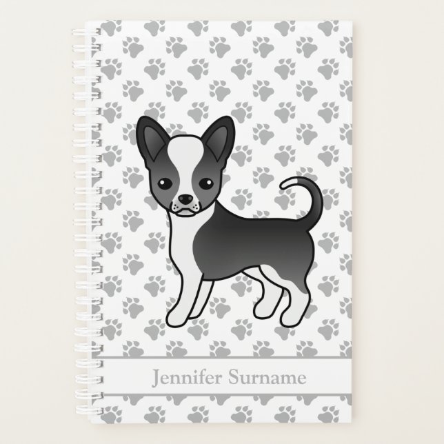 Agenda Perro Chihuahua de Pelo Liso Negro y Blanco & Text (Anverso)