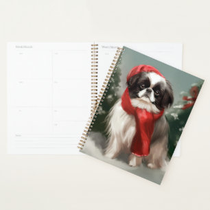 Agenda Perro Chin Japonés en Navidad con Nieve