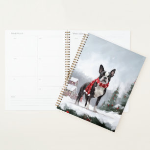 Agenda Perro de Boston Terrier en Navidades de Nieve