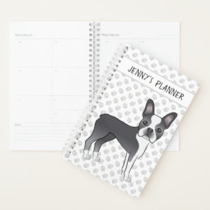 Agenda Perro de dibujos animados Boston Terrier azul y bl