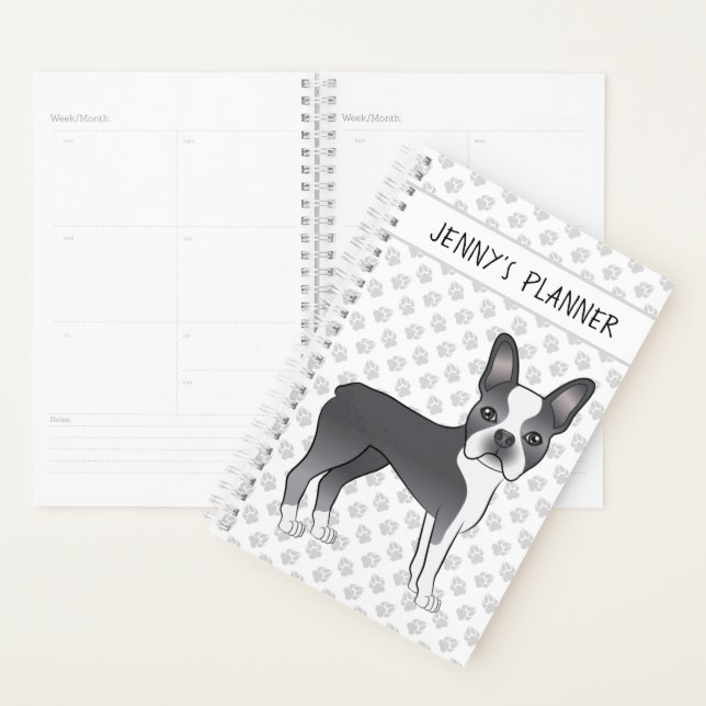 Agenda Perro de dibujos animados Boston Terrier azul y bl (Demostración)