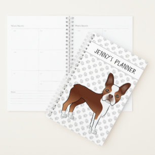Agenda Perro de Dibujos Animados Boston Terrier Rojo & Tu