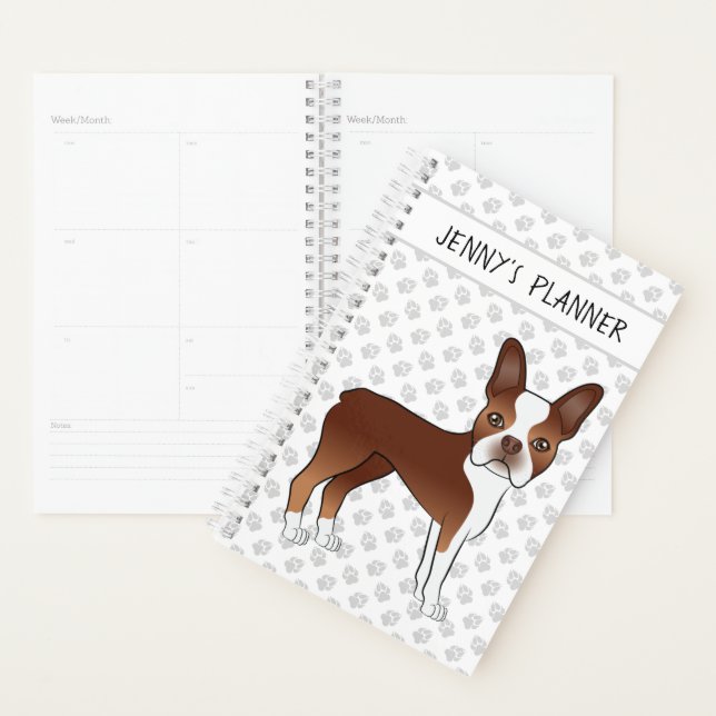 Agenda Perro de Dibujos Animados Boston Terrier Rojo & Tu (Demostración)