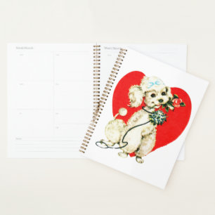 Agenda Perro de perro de caniche sostiene flores amor de