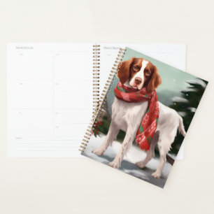 Agenda Perro español de Bretaña en Navidades de nieve