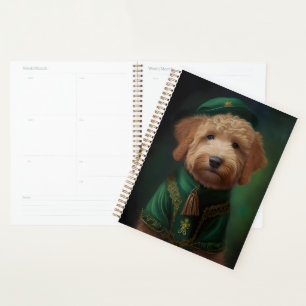 Agenda Perro Goldendoodle con vestido del Día de San Patr