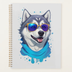 Agenda Perro Husky con vidrios de sol en salpicaduras lúg