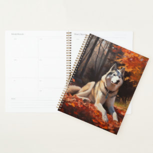 Agenda Perro Husky Siberiano en Otoño Inspira la Caída de