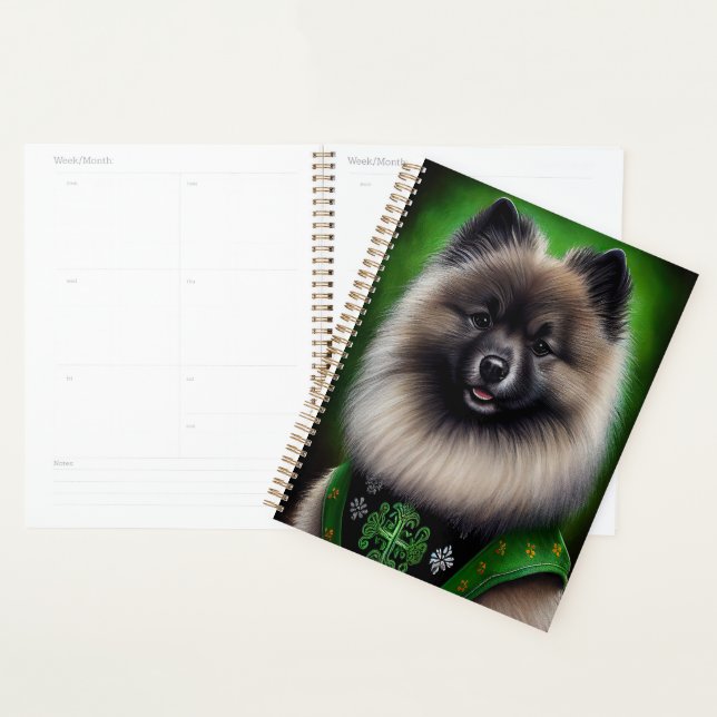 Agenda Perro Keeshond con vestido de San Patricio (Demostración)